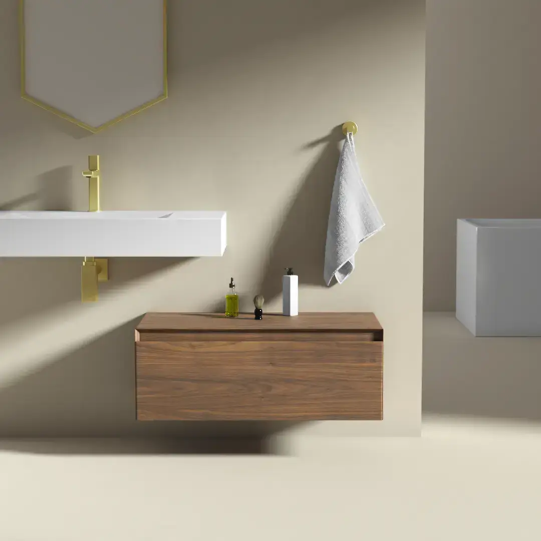 Meuble seul pour vasque ou de rangement indépendant 80x40x30, placage noyer véritable, Aurélien  