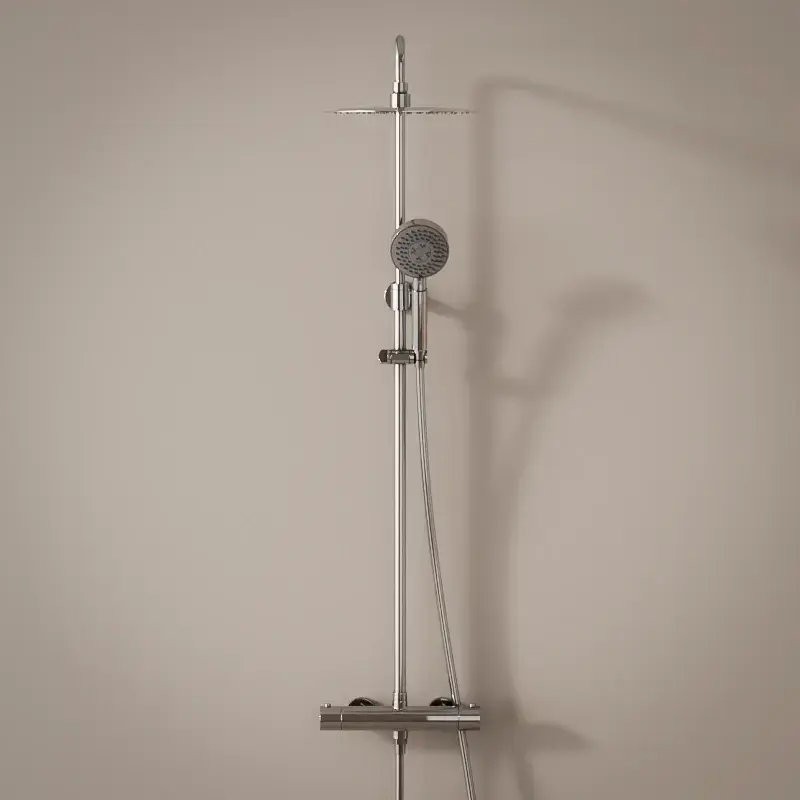 Colonne de douche avec mitigeur thermostatique, Ø25cm, douchette ronde 3 jets, Châtelet, chrome 