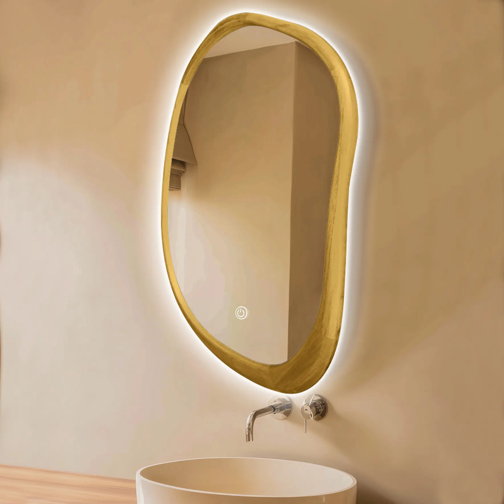 Miroir Rétro-éclairage 70x90cm, cadre Chêne, Organic 