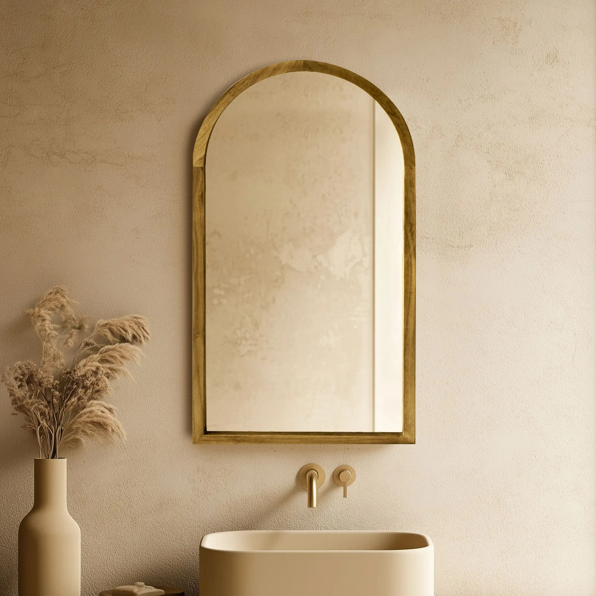 Miroir demi-lune avec cadre en bois chêne clair