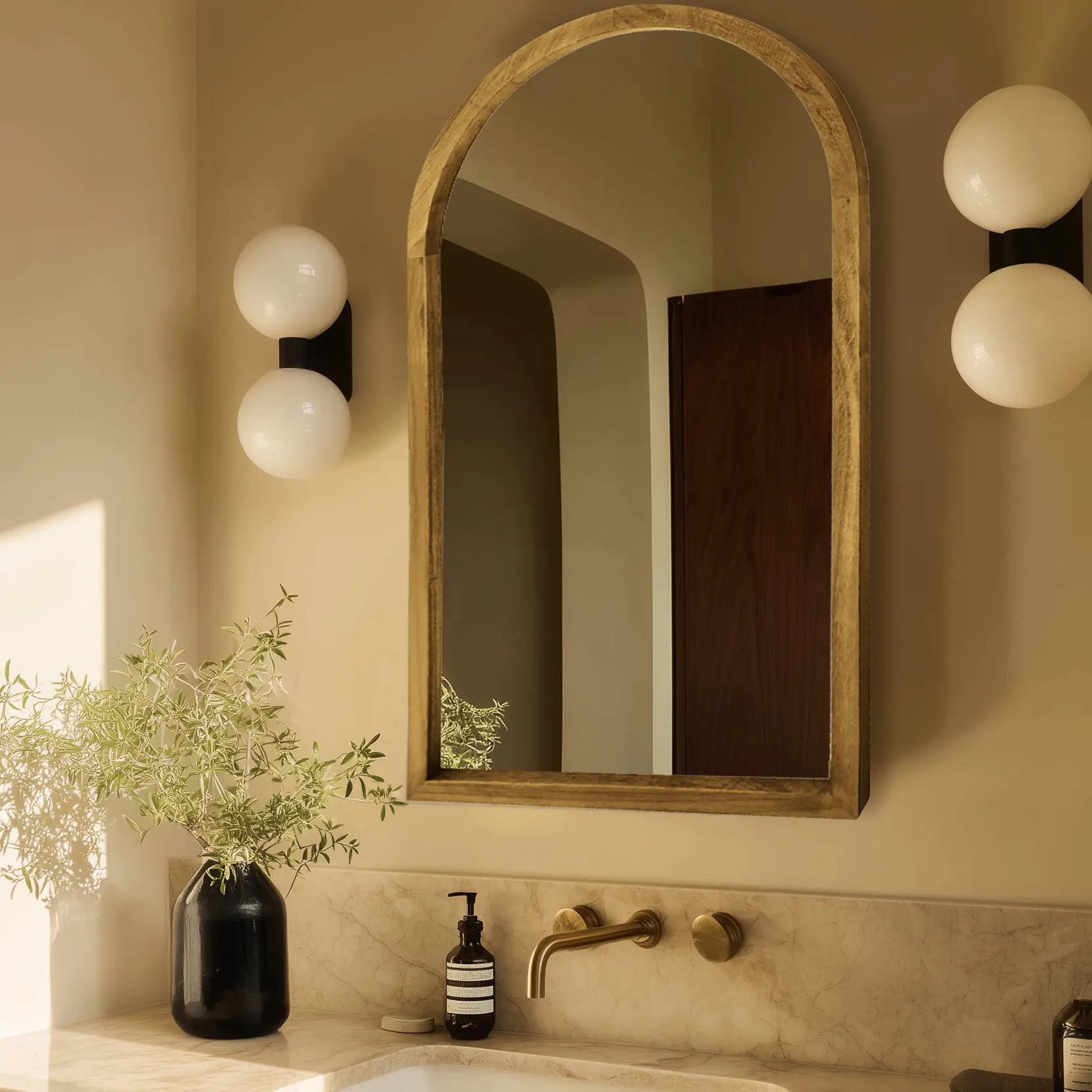 Miroir Demi-lune 55x100cm cadre Chêne, Hikari 