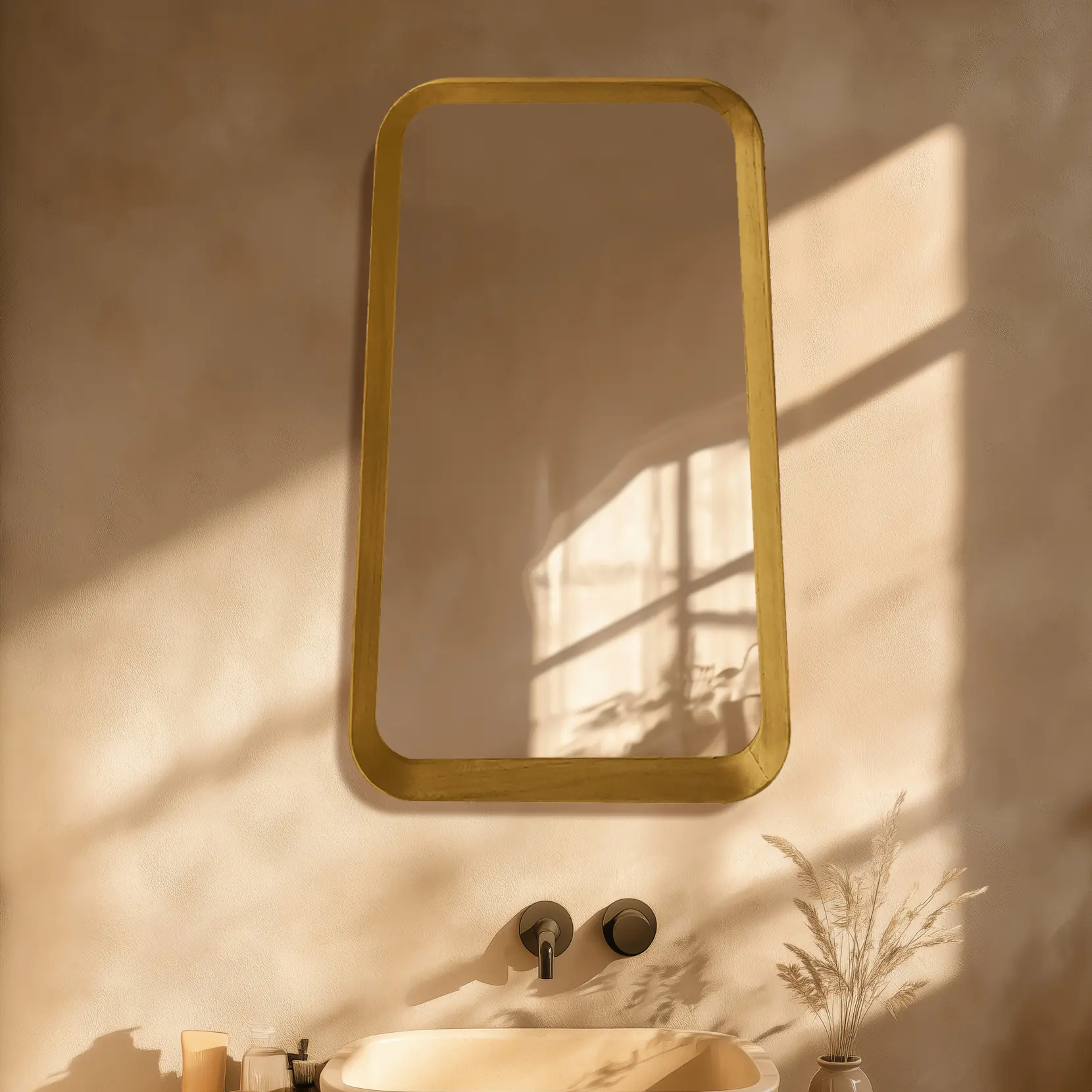 Miroir de forme trapèze avec cadre en bois chêne clair
