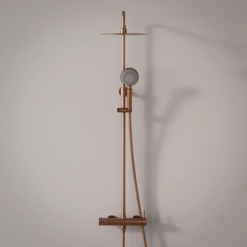 Colonne de douche avec mitigeur mécanique Ø25cm, avec douchette multifonction, Doré Rose, Châtelet gh