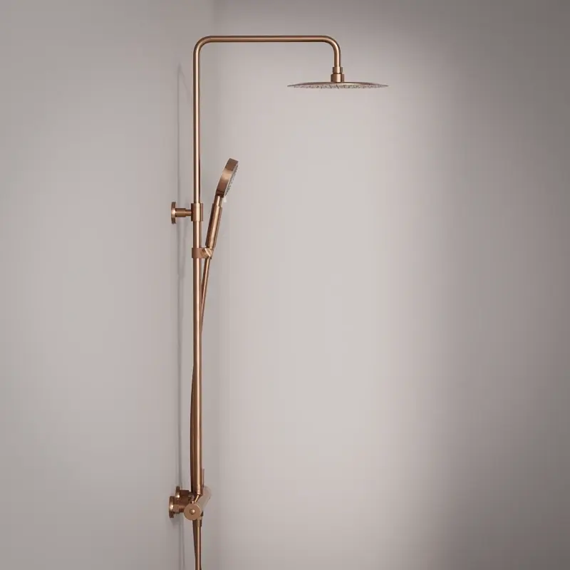 Colonne de douche avec mitigeur mécanique Ø25cm, avec douchette multifonction, Doré Rose, Châtelet gh