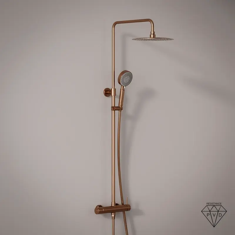 Colonne de douche avec mitigeur mécanique Ø25cm, avec douchette multifonction, Doré Rose, Châtelet.webp