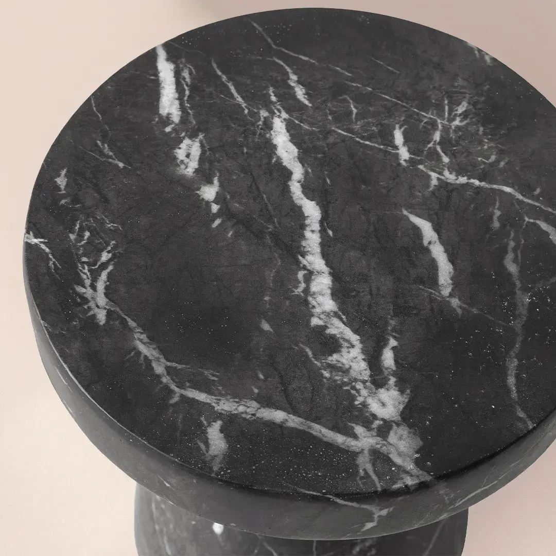 Tabouret - table basse, 40x40x45, résine aspect marbre noir mat, Mesa  