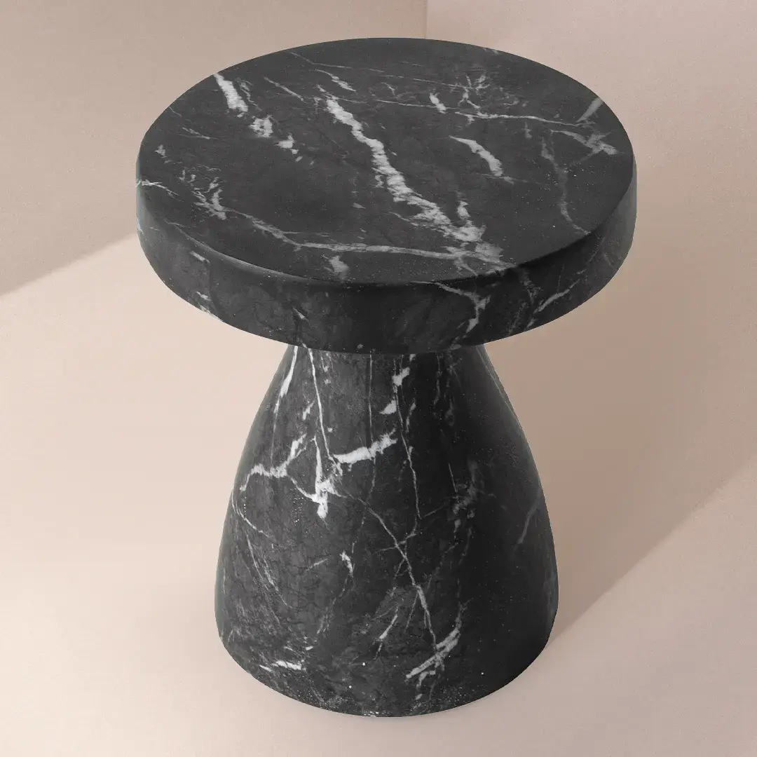 Tabouret - table basse, 40x40x45, résine aspect marbre noir mat, Mesa  