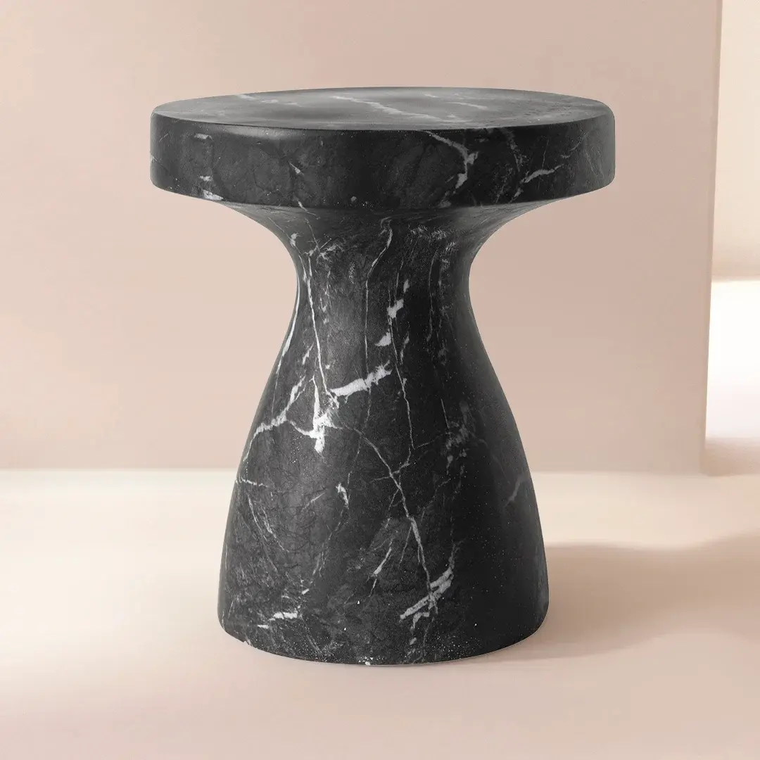 Tabouret table basse Mesa en résine aspect marbre noir mat 40x40x45 cm – design élégant, mobilier moderne.