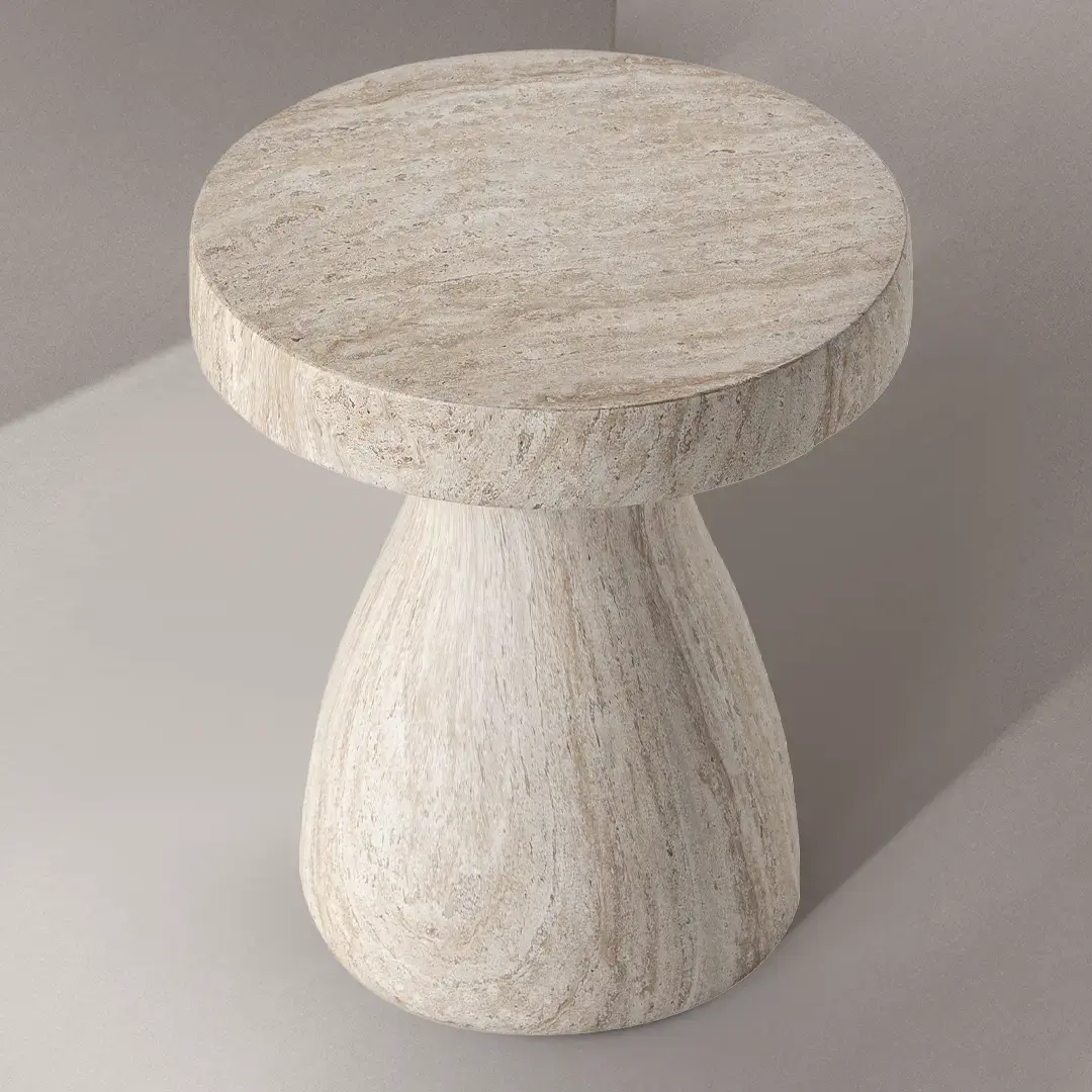 Tabouret - table basse, 40x40x45, résine aspect travertin beige mat, Mesa   