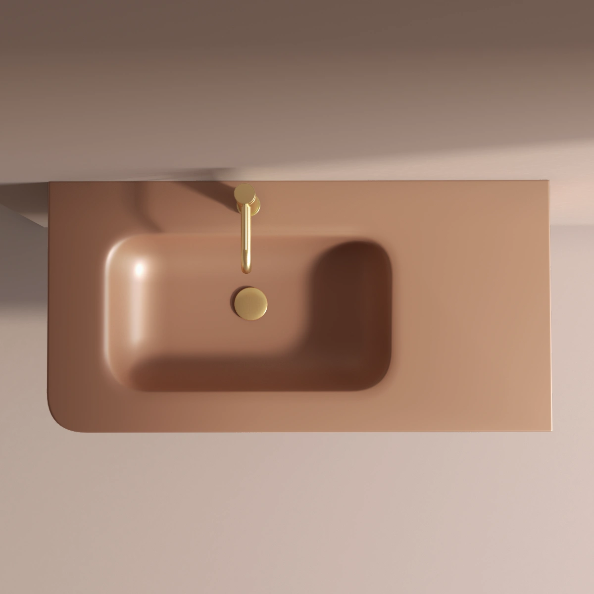 Meuble suspendu Terracotta Mat, 100 cm, avec plan vasque encastré en verre, Sorbonne