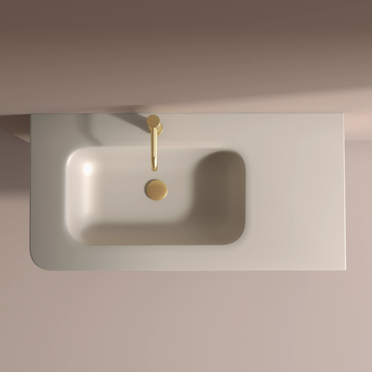Meuble suspendu beige, 100 cm, avec plan vasque encastré en verre, Sorbonne