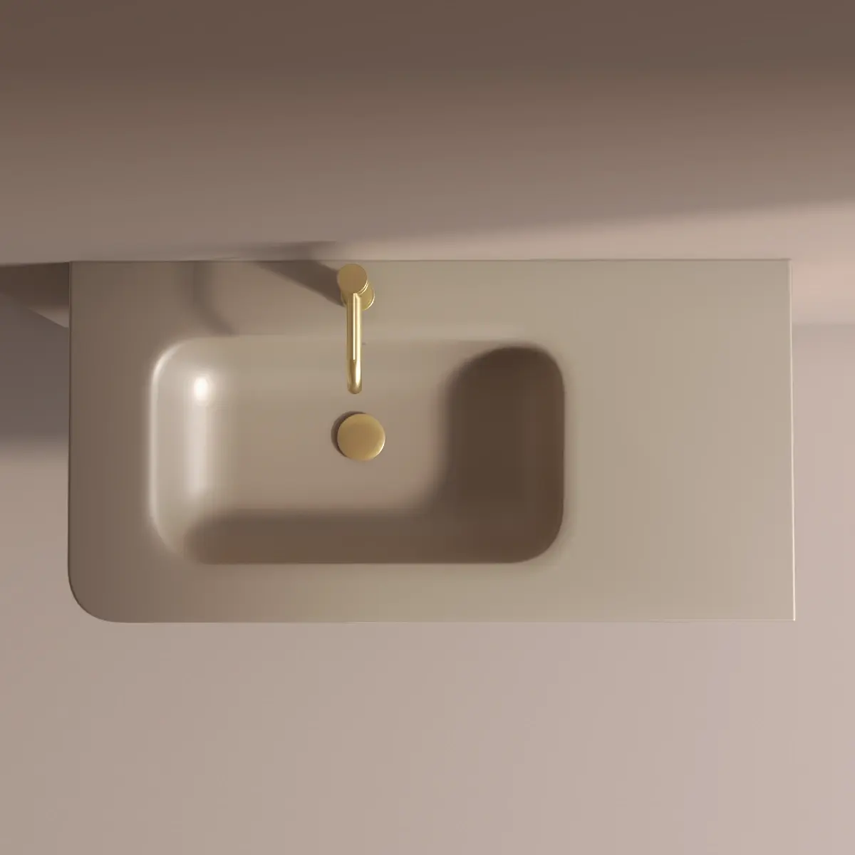Meuble suspendu capuccino, 100 cm, avec plan vasque encastré en verre, Sorbonne