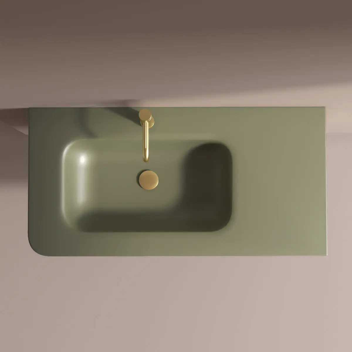 Meuble suspendu vert jonc, 100 cm, avec plan vasque encastré en verre, Sorbonne