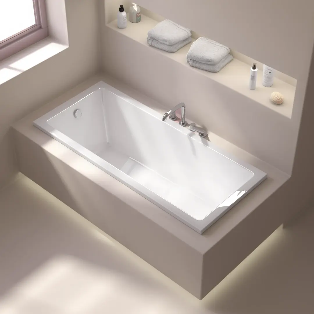 Baignoire encastrable Lavezzi 160x70 cm acrylique blanc brillant avec pieds et vidage carré inclus.