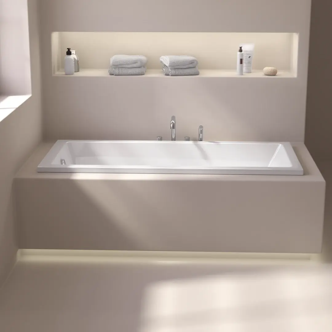 Baignoire rectangulaire, 160x70, pieds et vidage inclus, acrylique blanc Brillant, Lavezzi  