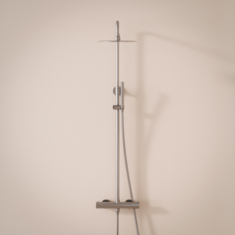 Colonne de douche avec mitigeur thermostatique, Ø25cm, inox brossé, Châtelet