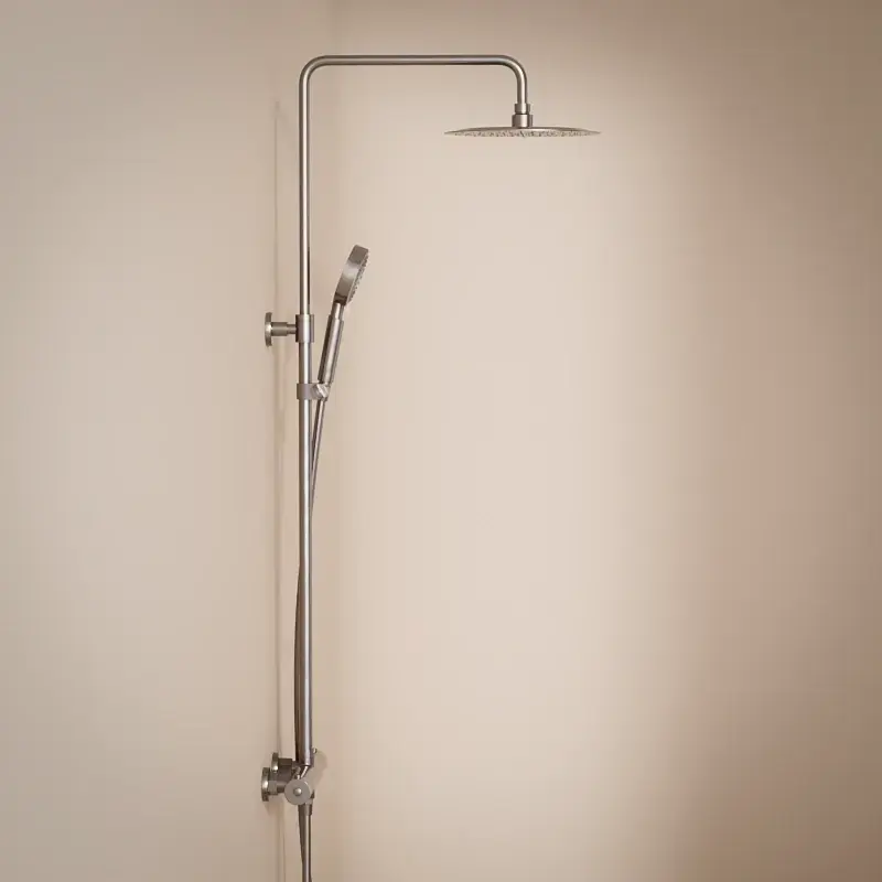 Colonne de douche avec mitigeur thermostatique, Ø25cm, Châtelet, douchette ronde 3 voies, inox brossé