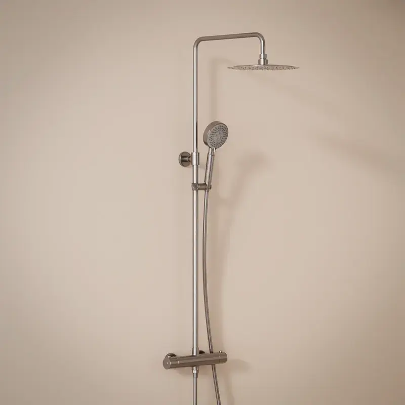 colonne de douche inox brossé avec douchette ronde multifonction