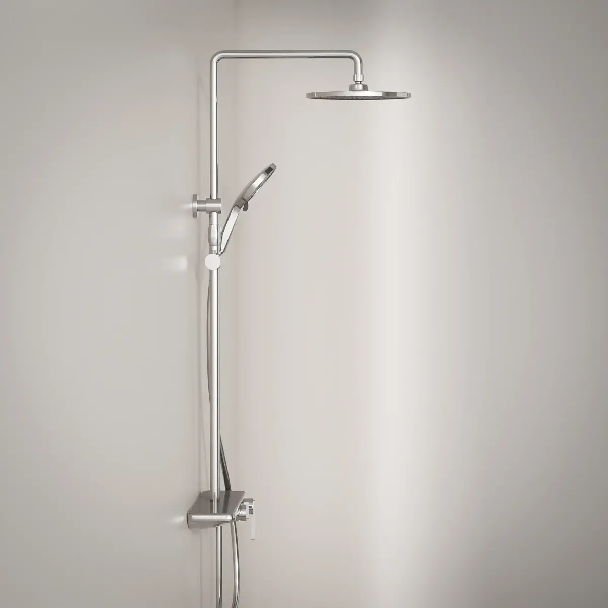 Colonne de douche ou bain douche, avec mitigeur mécanique, 3 voies, plaque verre miroir, chrome, Iéna  