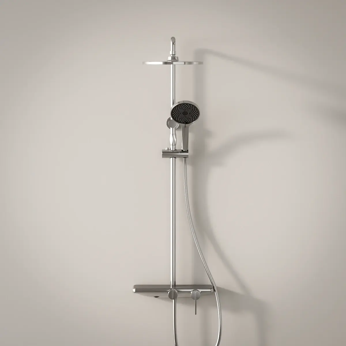Colonne de douche ou bain douche, avec mitigeur mécanique, 3 voies, plaque verre miroir, chrome, Iéna  