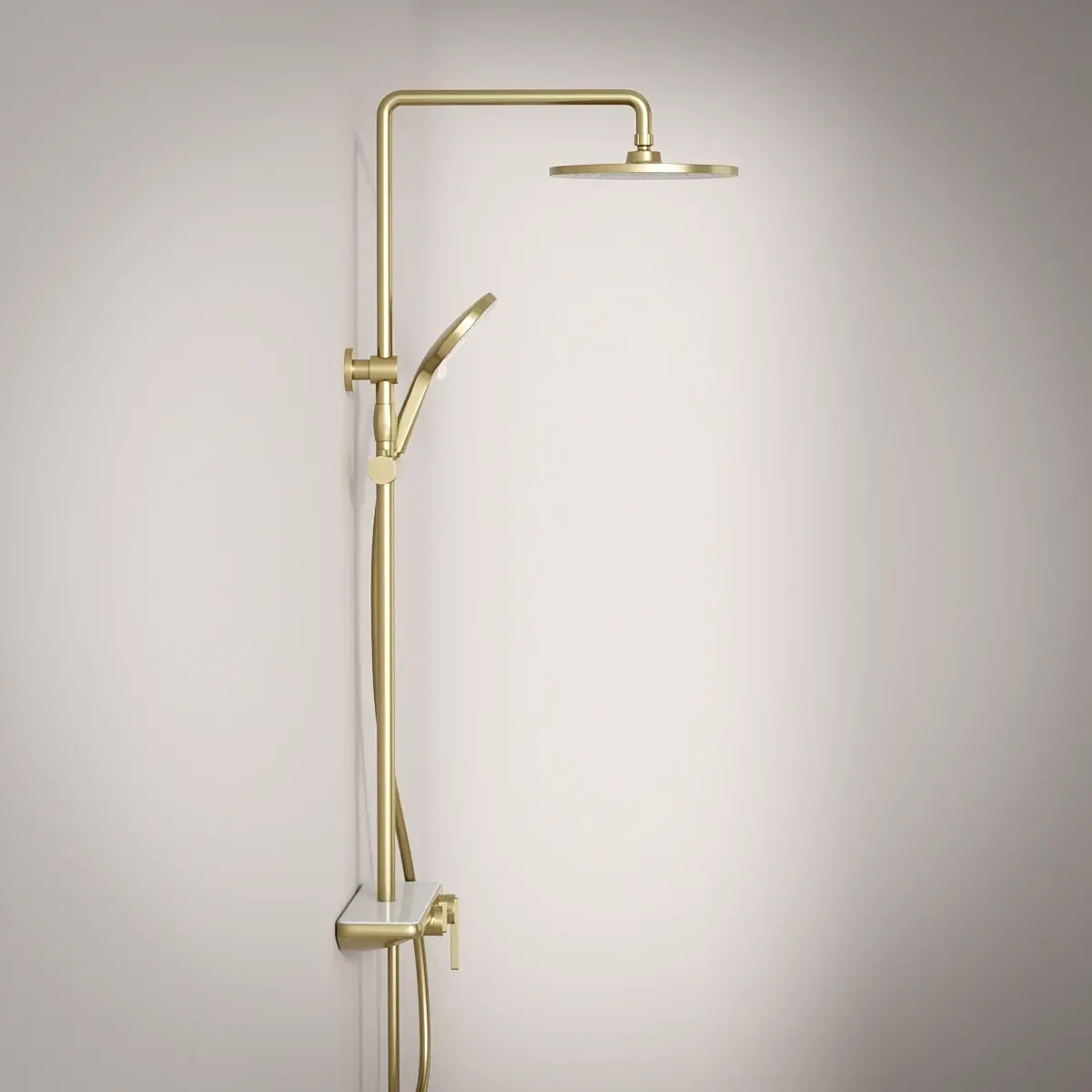 Colonne de douche ou bain douche, avec mitigeur mécanique, 3 voies, plaque verre miroir, Doré brossé, Iéna