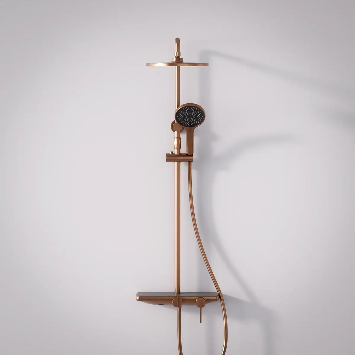 Colonne de douche ou bain douche, avec mitigeur mécanique, 3 voies, plaque verre miroir, Copper brossé, Iéna
