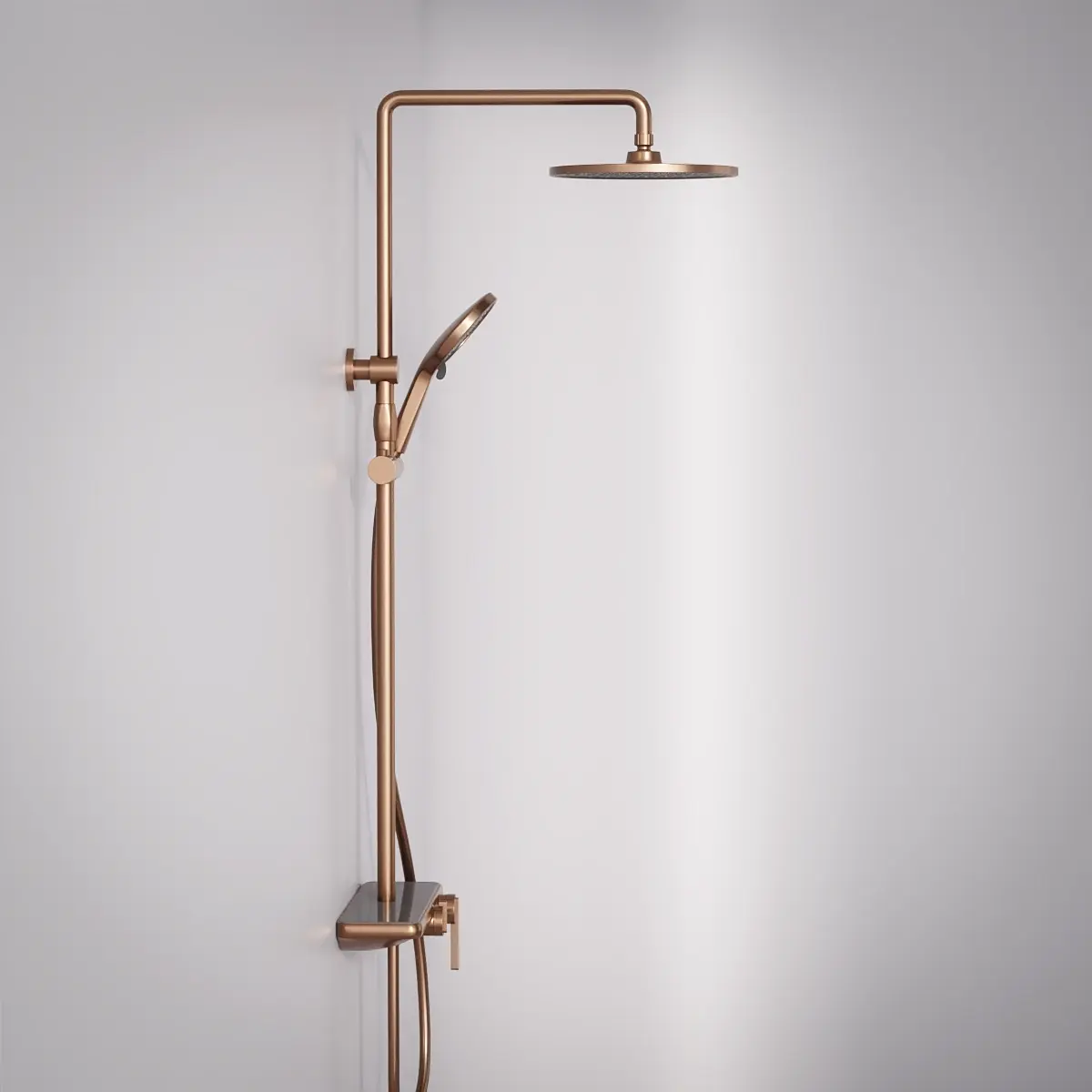 Colonne de douche ou bain douche, avec mitigeur mécanique, 3 voies, plaque verre miroir, Copper brossé, Iéna