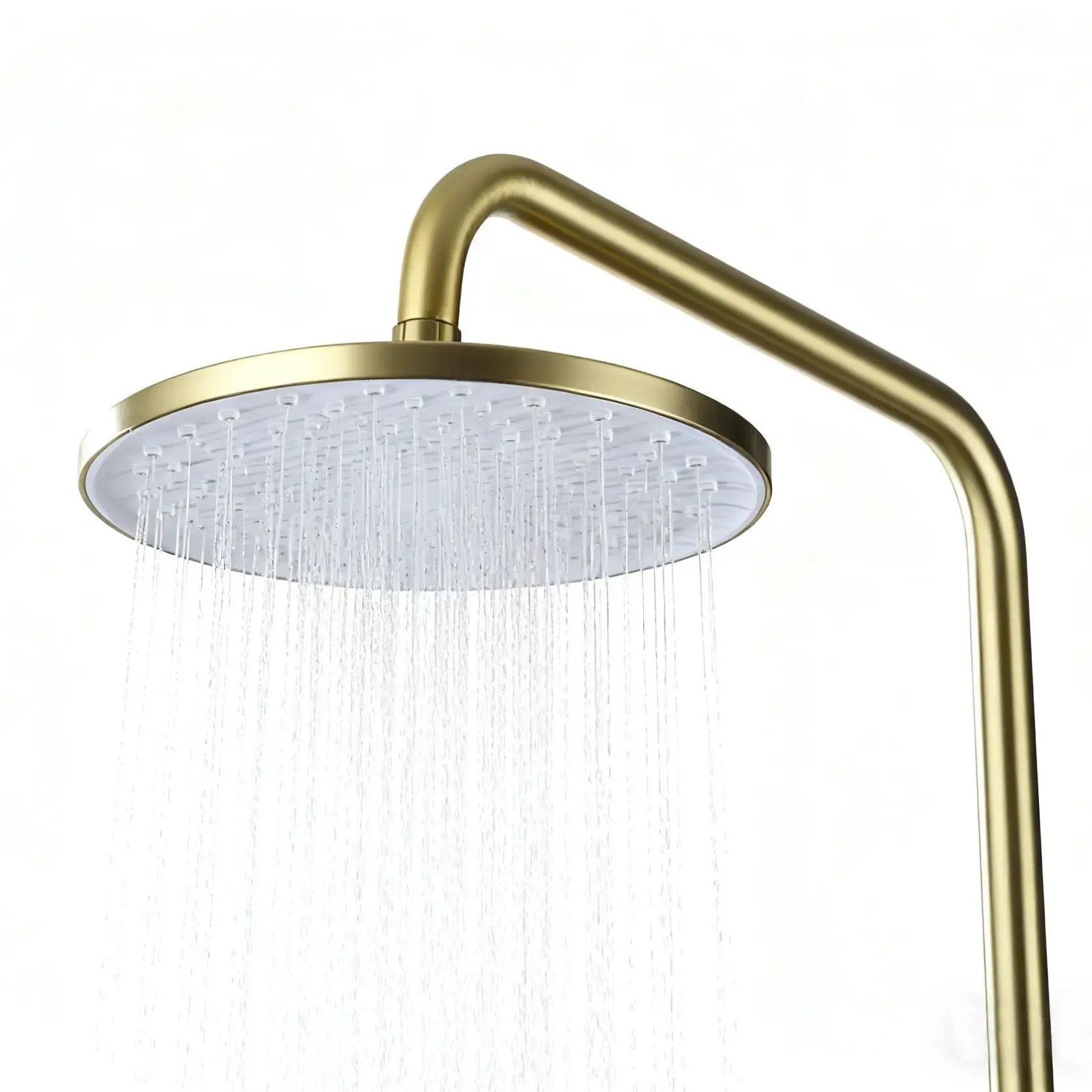 Colonne de douche ou bain douche, avec mitigeur mécanique, 3 voies, plaque verre miroir, Doré brossé, Iéna