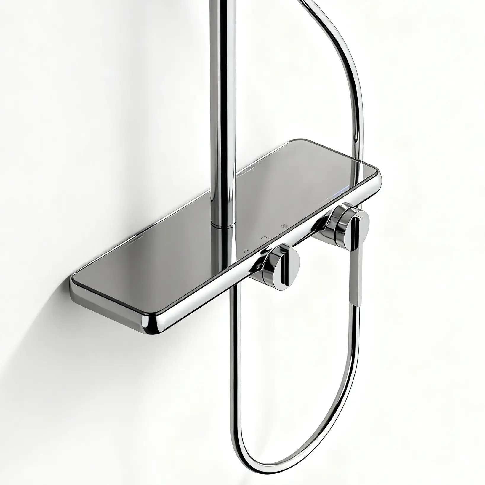 Colonne de douche ou bain douche, avec mitigeur mécanique, 3 voies, plaque verre miroir, chrome, Iéna  