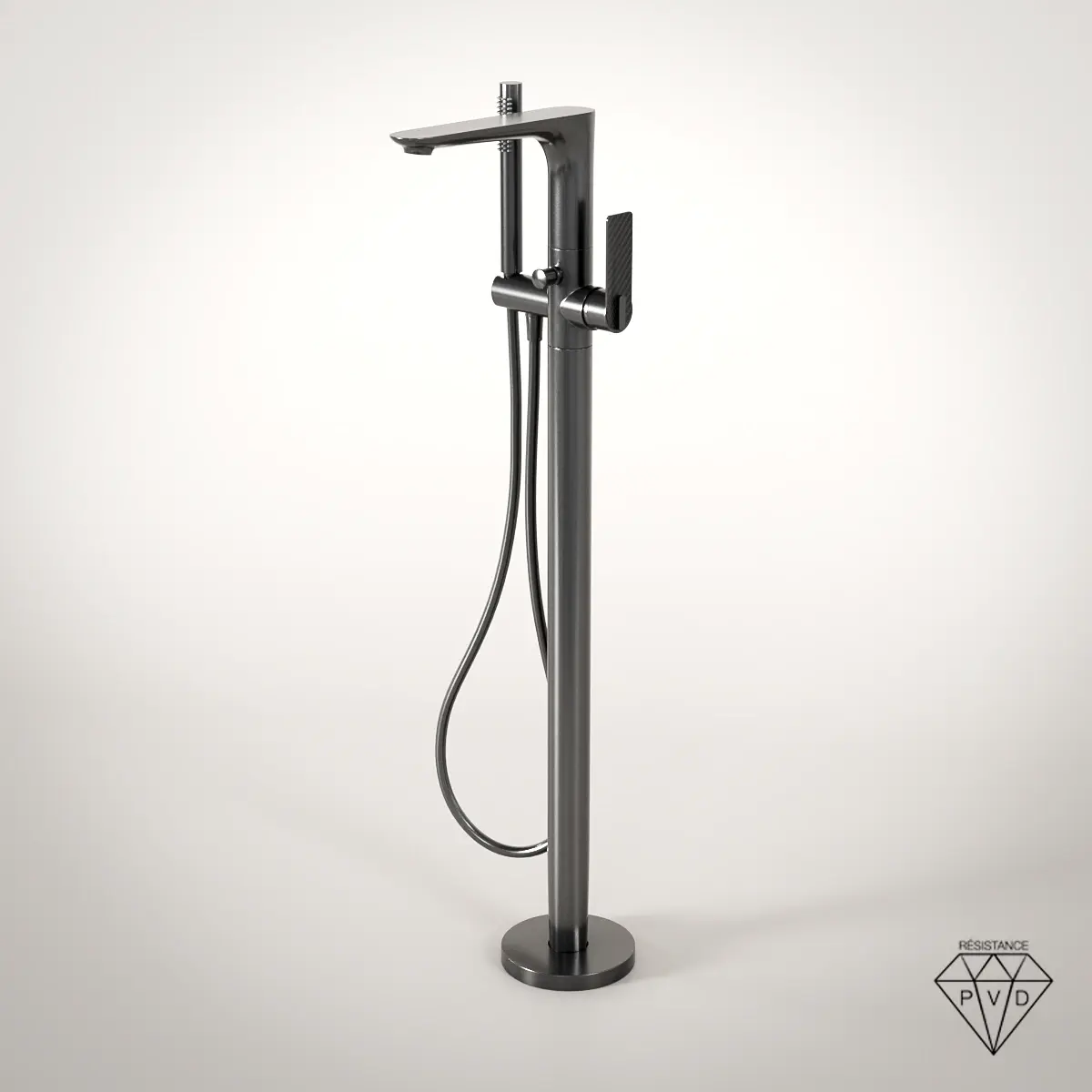 Robinet mitigeur bain au sol Gun Métal avec manette Carbone, design industriel