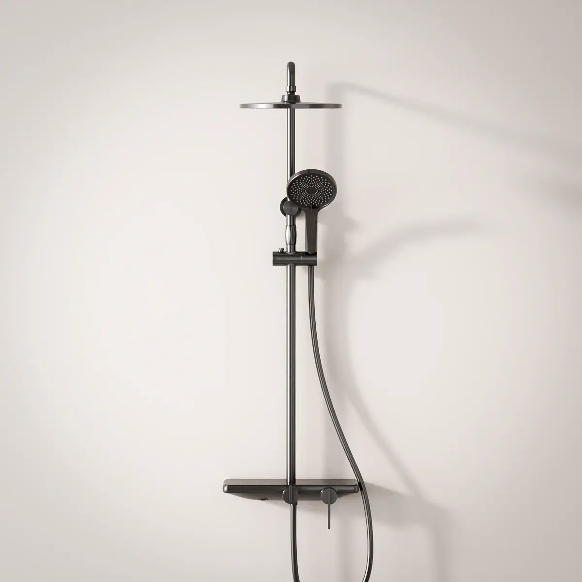 Colonne bain-douche mitigeur avec étagère, gun métal, Carbone  