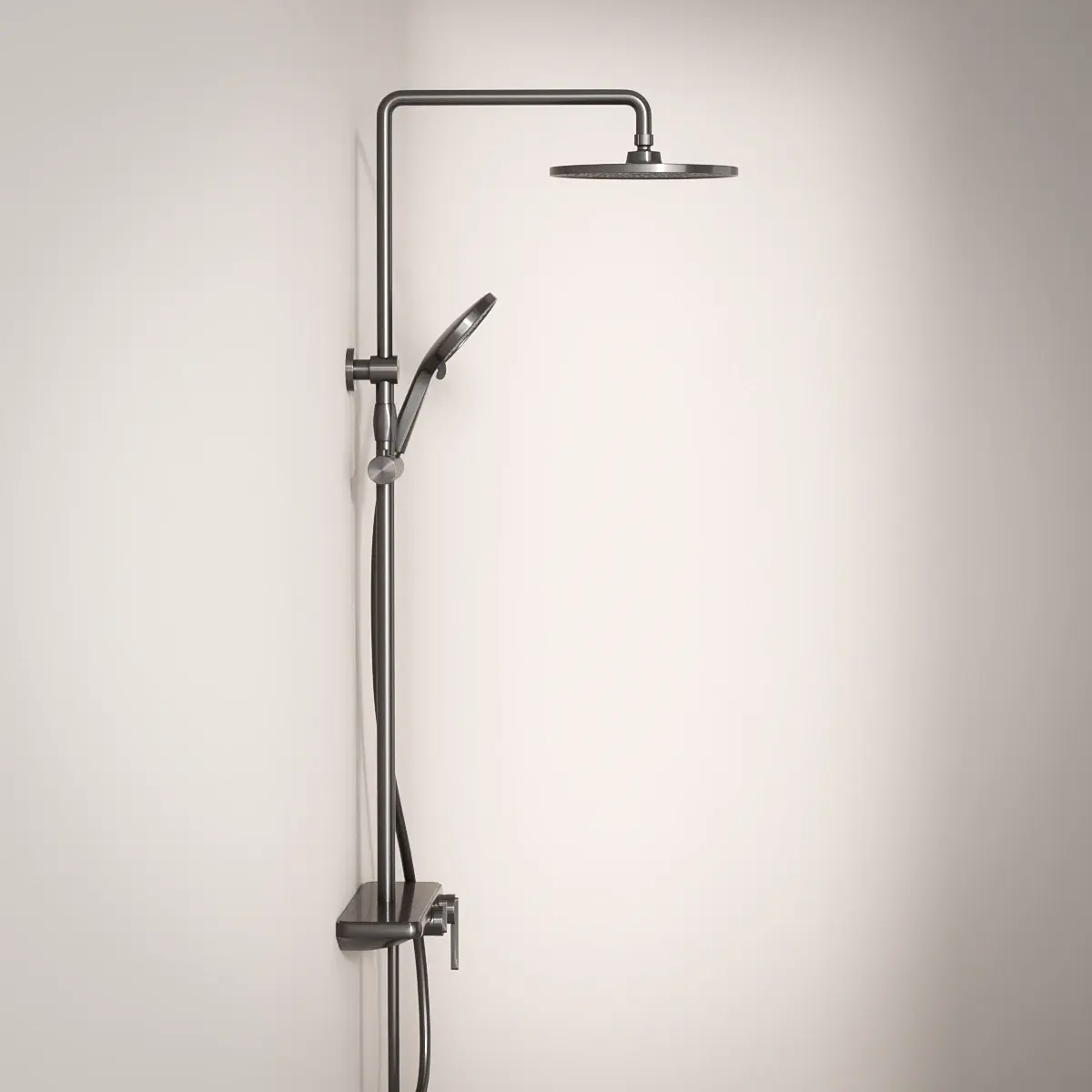 Colonne bain-douche mitigeur avec étagère, gun métal, Carbone  