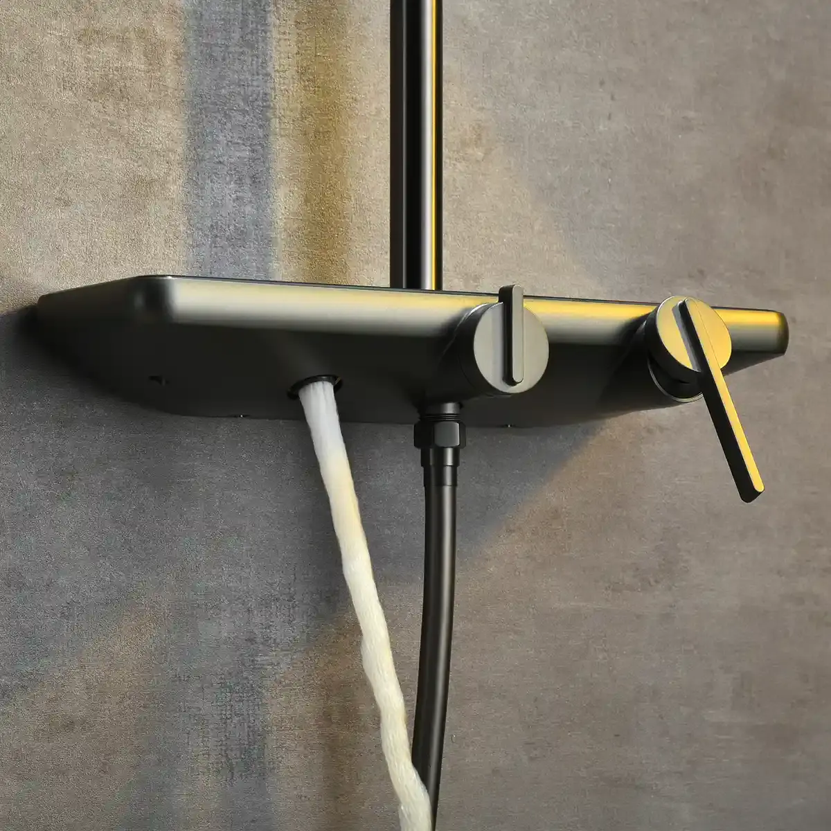 Colonne bain-douche mitigeur avec étagère, gun métal, Carbone  