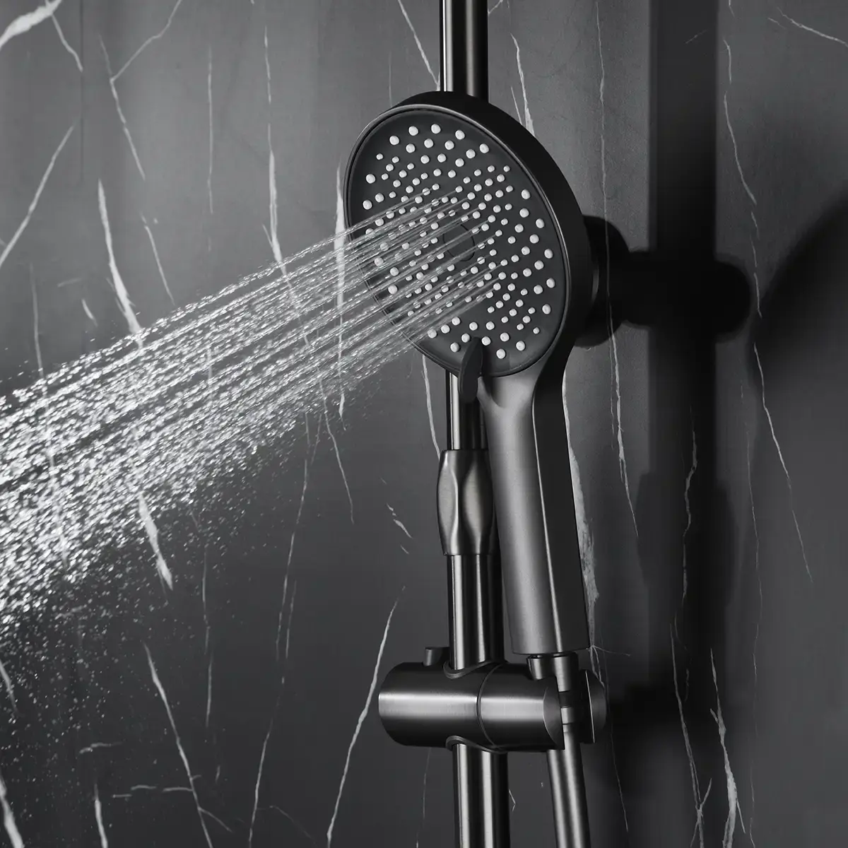 Colonne bain-douche mitigeur avec étagère, gun métal, Carbone  