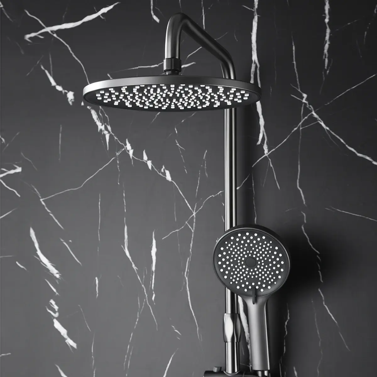 Colonne bain-douche mitigeur avec étagère, gun métal, Carbone  