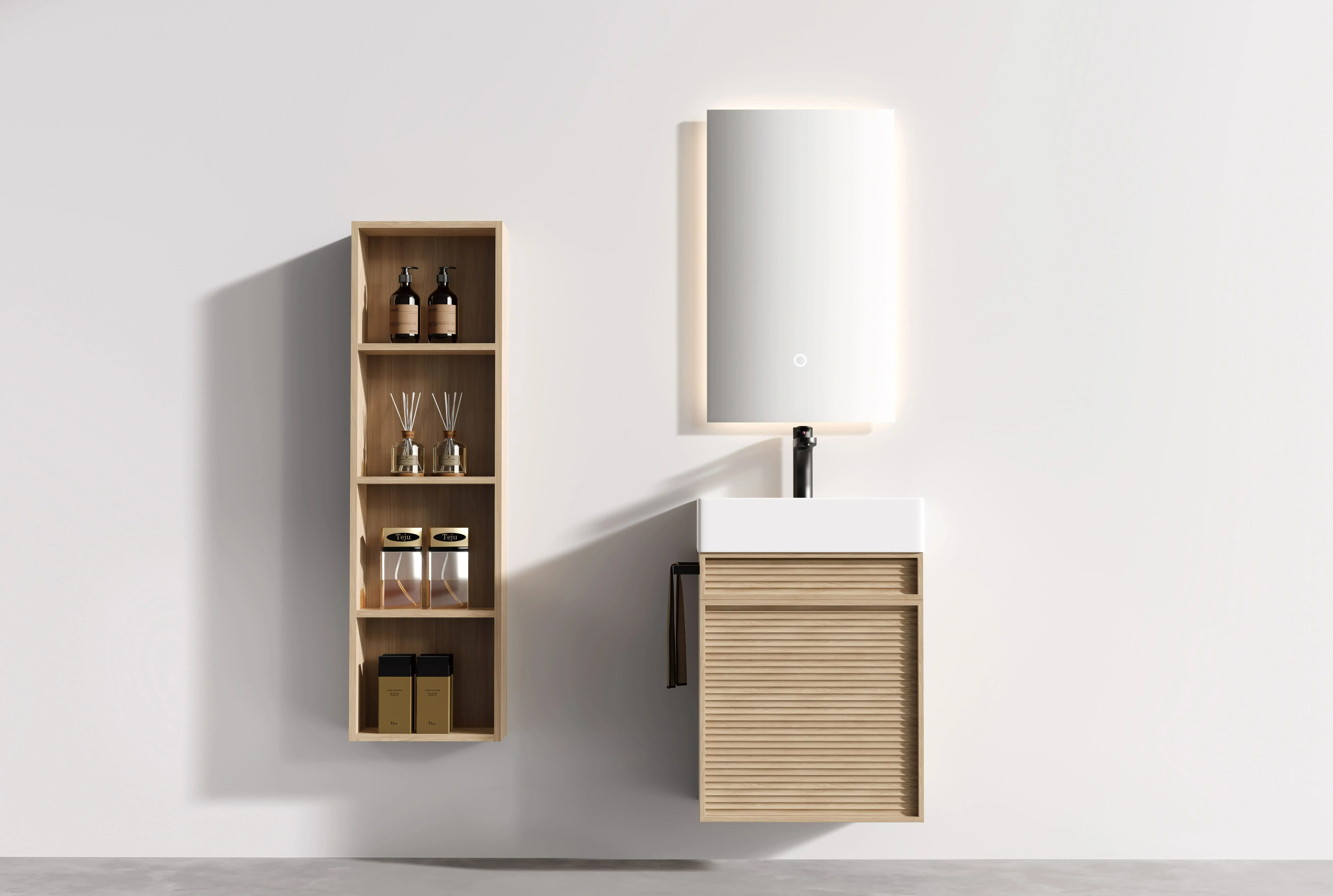 Ensemble meuble chêne  50x35cm avec vasque et miroir LED – Piccolo