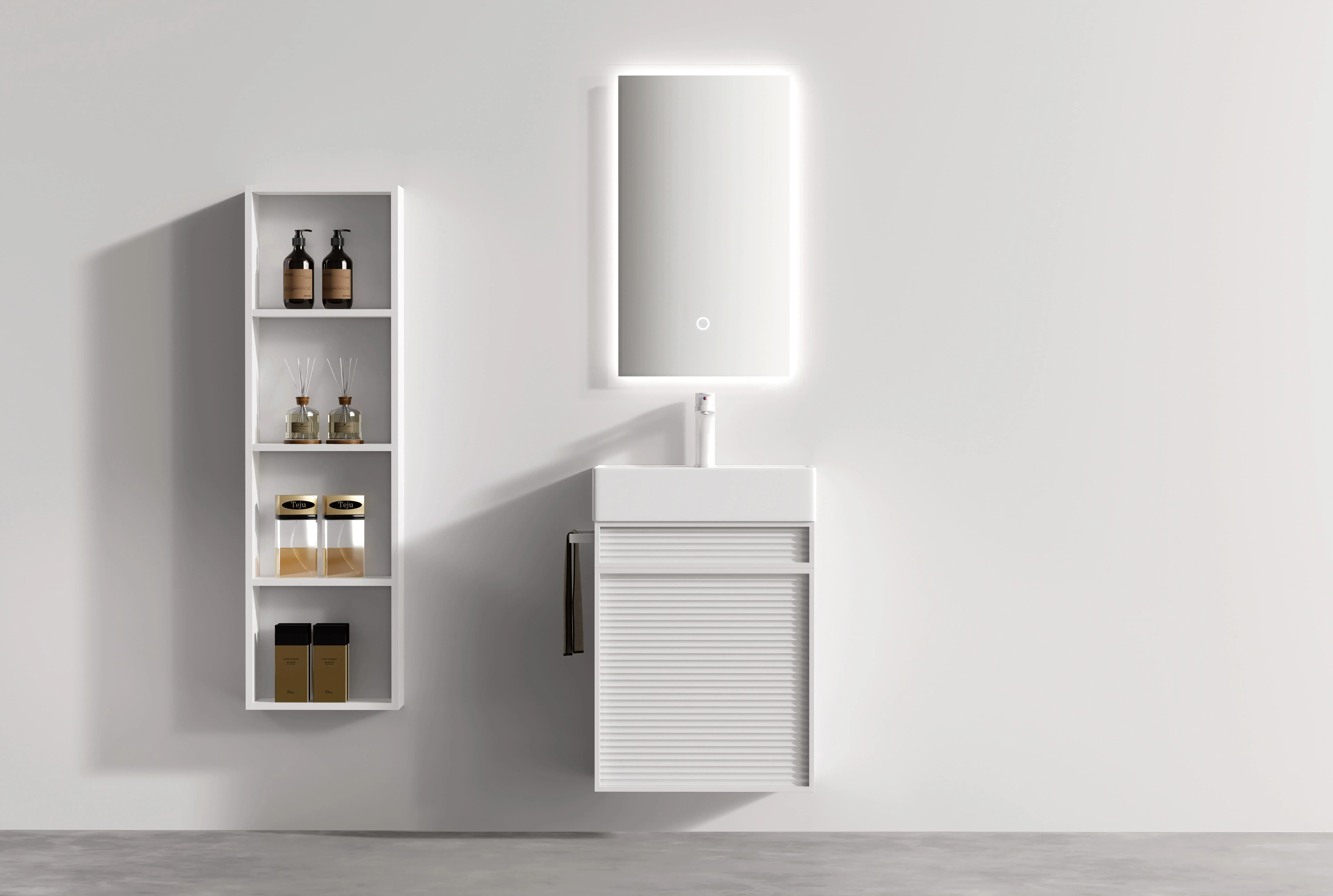 Ensemble meuble blanc avec vasque 50x35cm et miroir LED – Piccolo