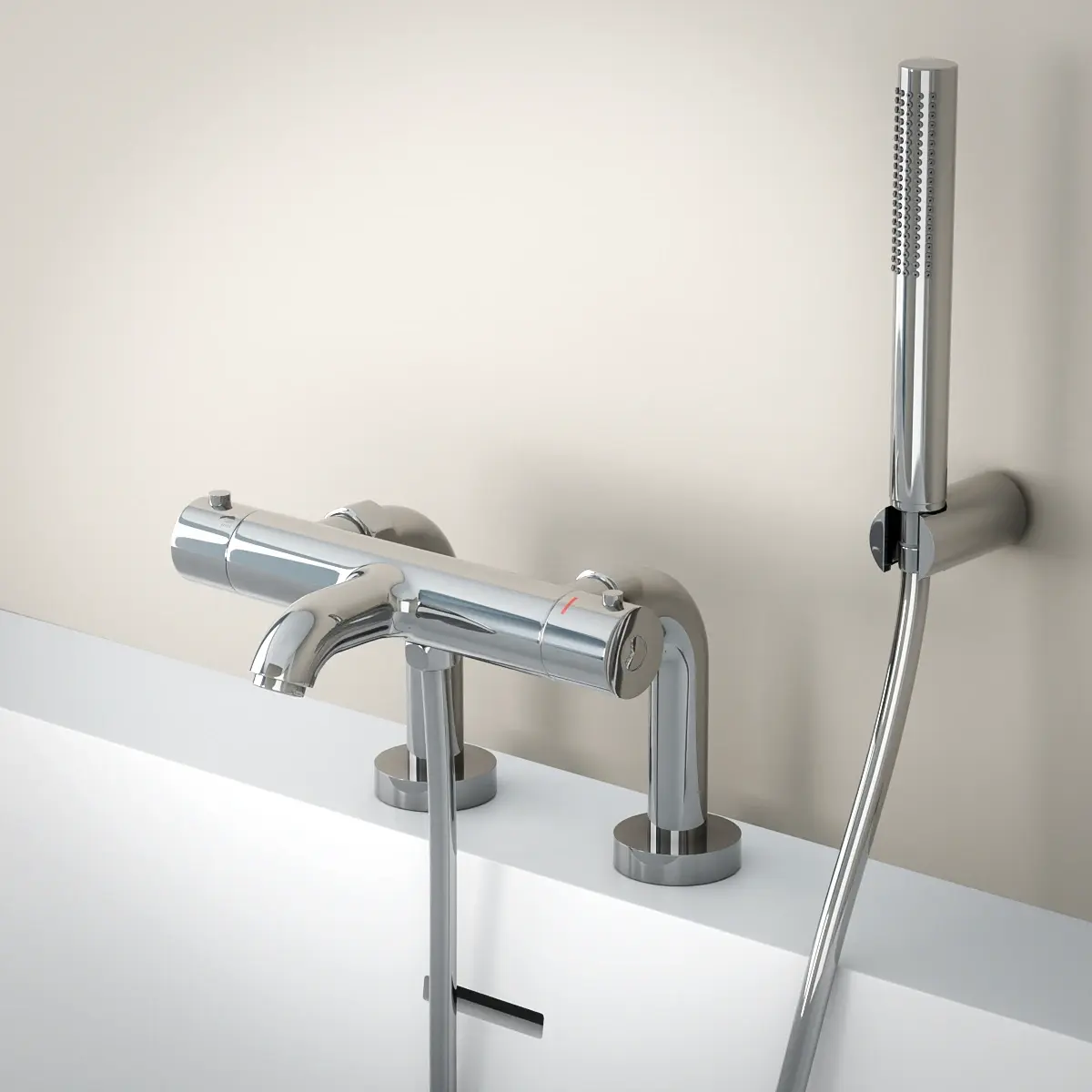 Mitigeur thermostatique bain-douche Châtelet chromé avec colonnettes, finition brillante et design intemporel