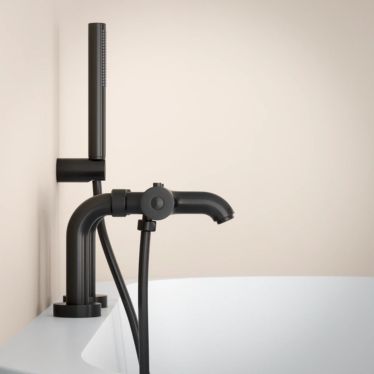 Mitigeur thermostatique bain-douche, noir brossé, avec colonnettes, Châtelet   