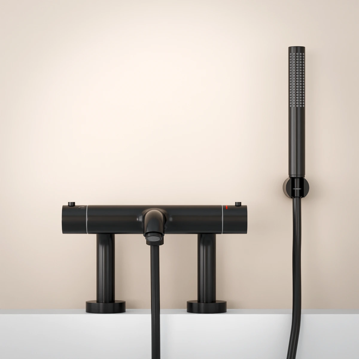 Mitigeur thermostatique bain-douche, noir brossé, avec colonnettes, Châtelet   