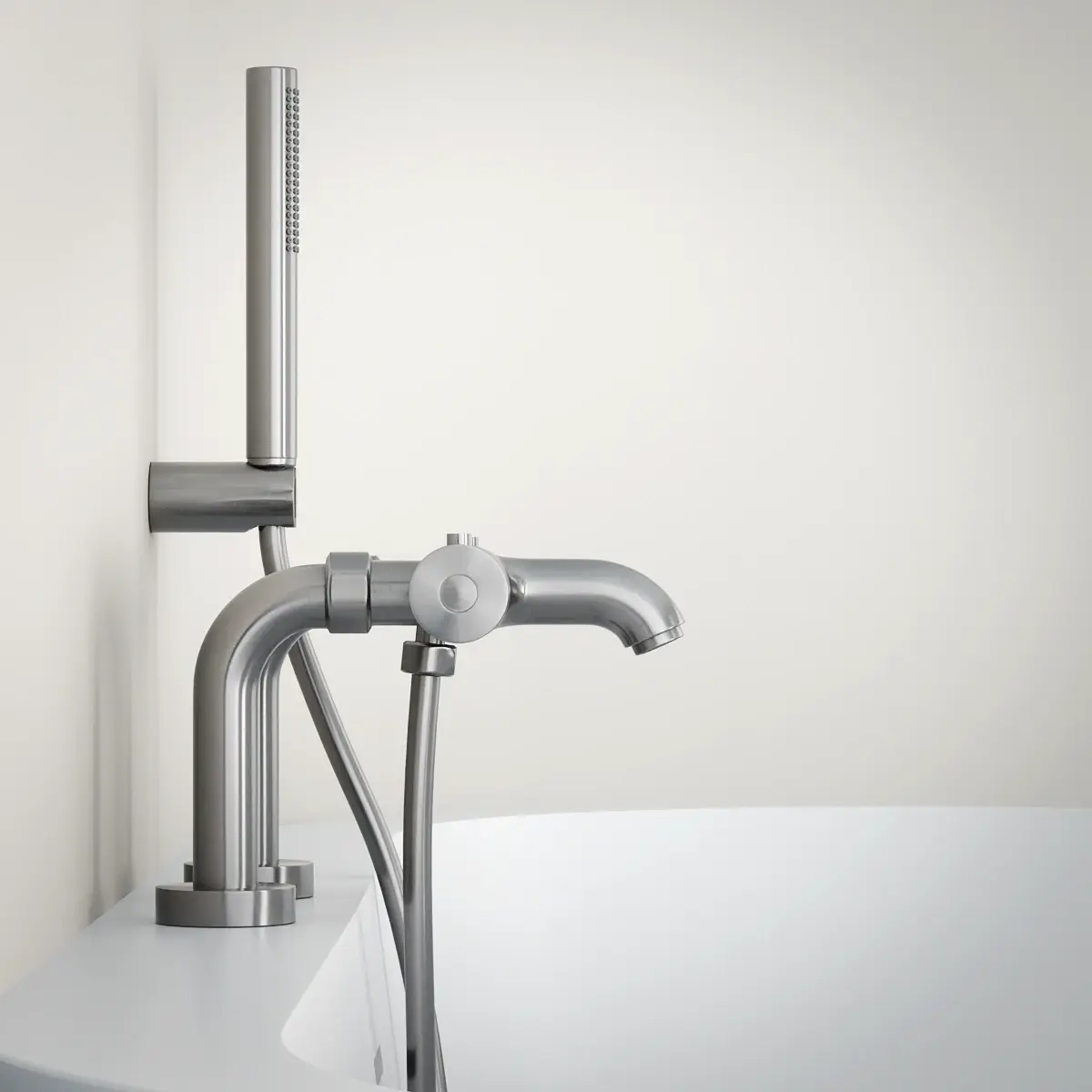 Mitigeur thermostatique bain-douche, inox brossé, avec colonnettes, Châtelet   