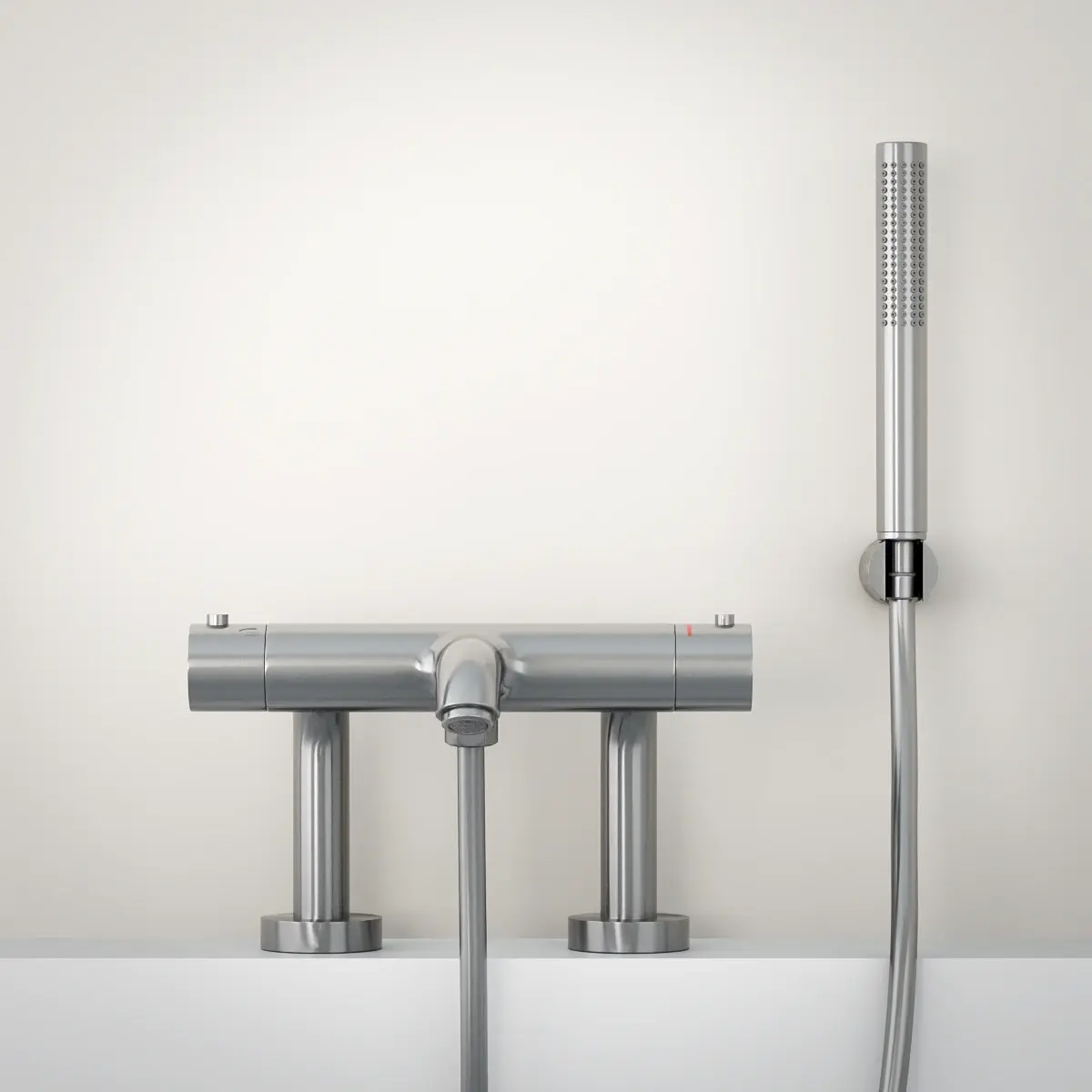 Mitigeur thermostatique bain-douche, inox brossé, avec colonnettes, Châtelet   