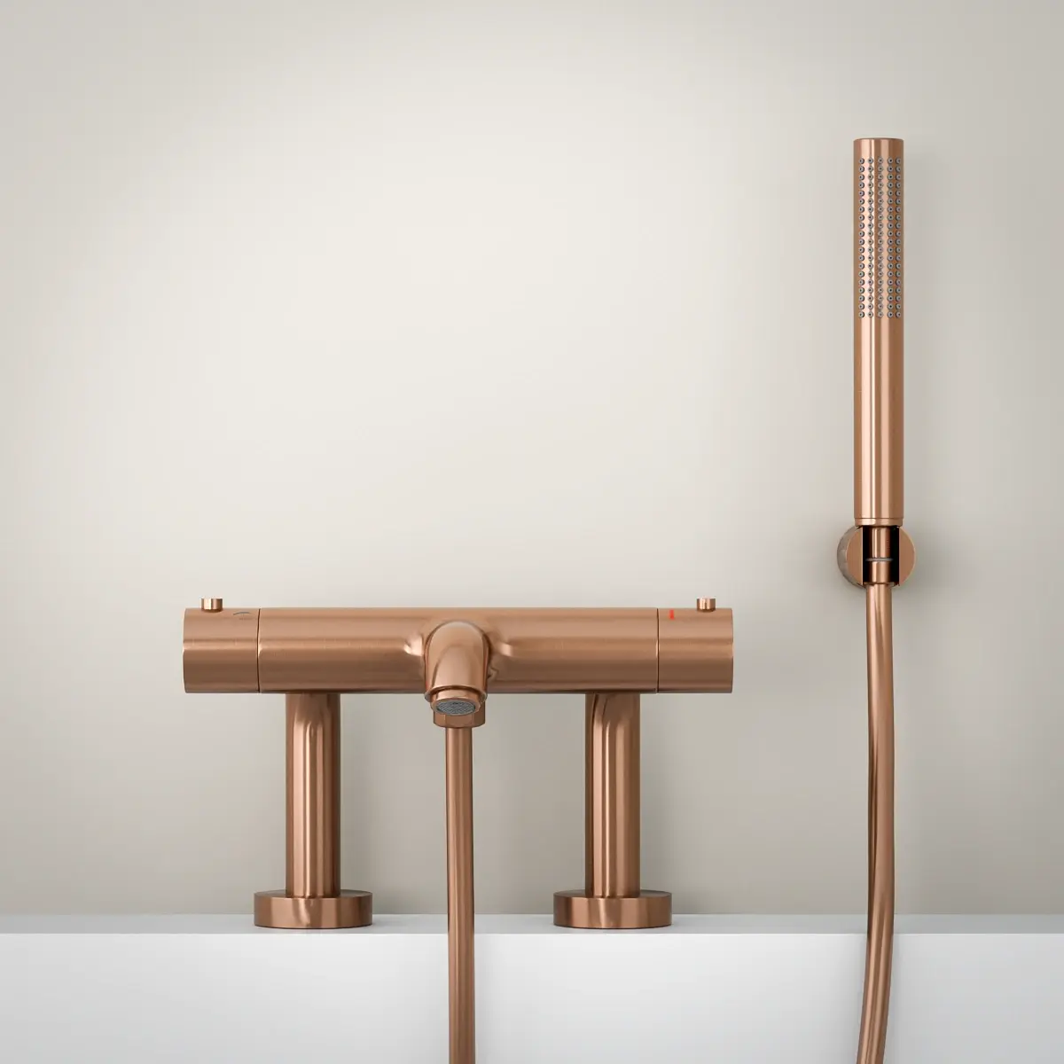 Mitigeur thermostatique bain-douche, doré rose brossé, avec colonnettes, Châtelet     