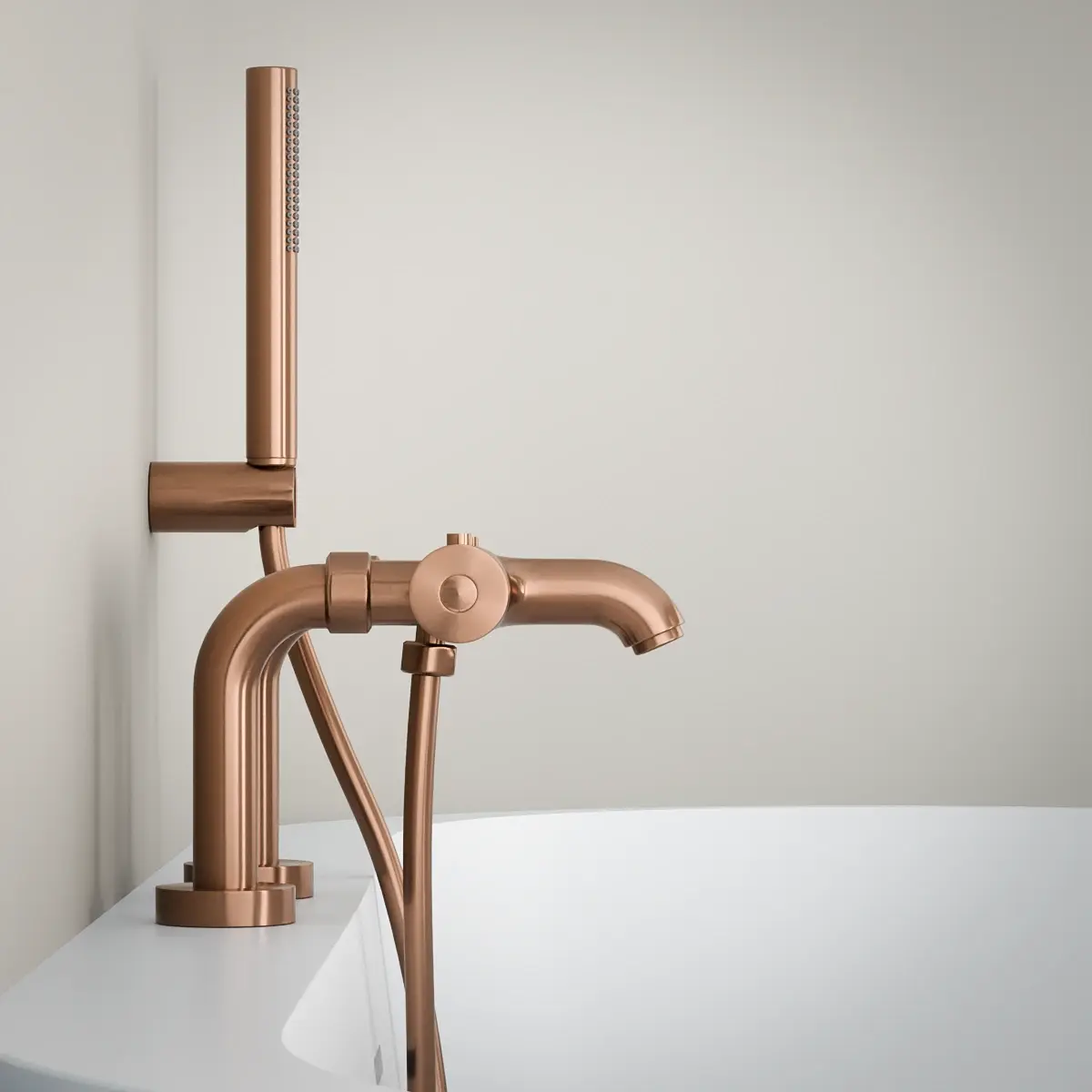 Mitigeur thermostatique bain-douche, doré rose brossé, avec colonnettes, Châtelet     