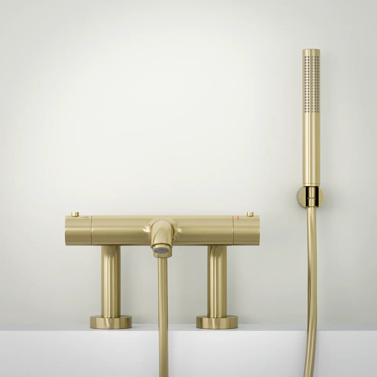 Mitigeur thermostatique bain-douche, doré brossé, avec colonnettes, Châtelet