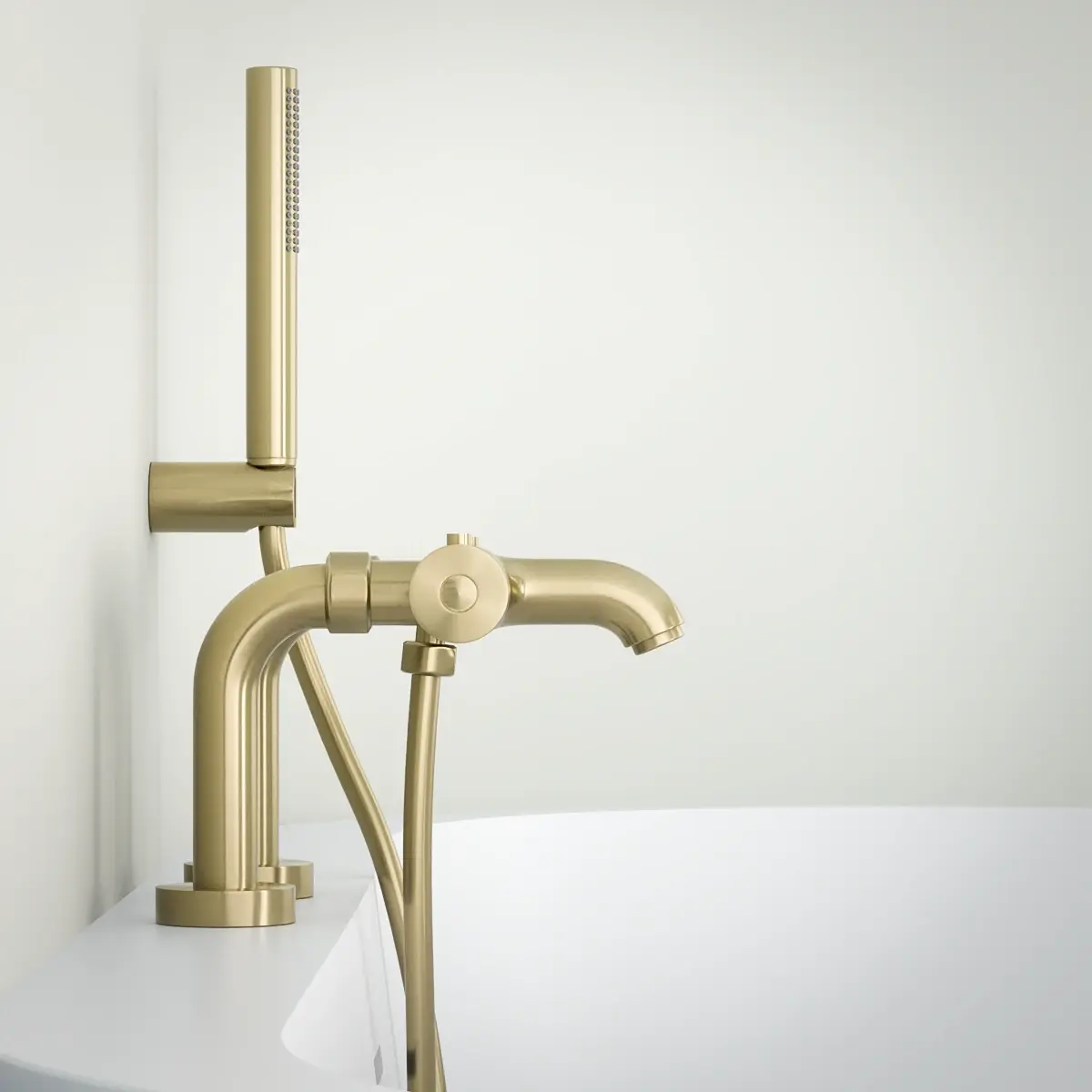 Mitigeur thermostatique bain-douche, doré brossé, avec colonnettes, Châtelet