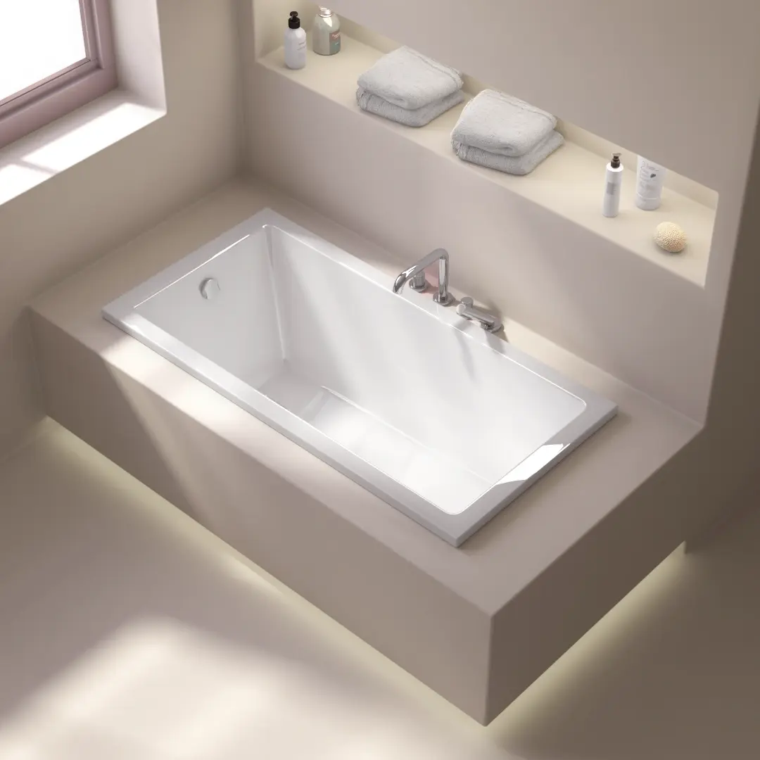 Baignoire encastrable Lavezzi 140x70 cm acrylique blanc brillant avec pieds et vidage carré inclus.