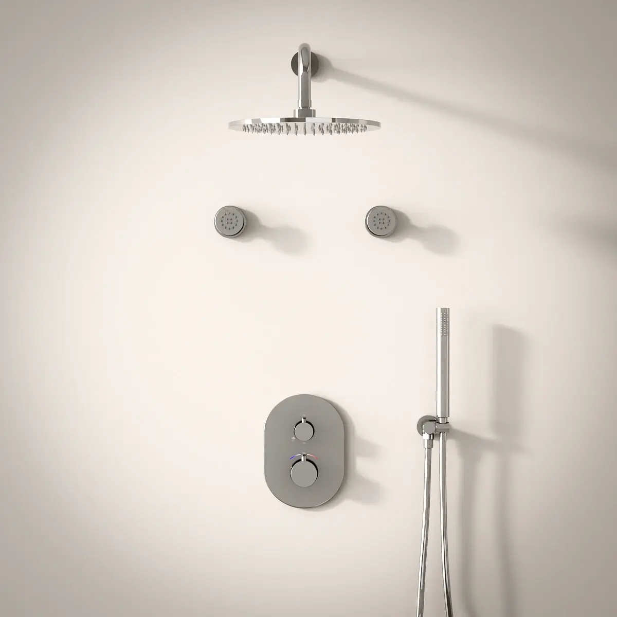 Composition mitigeur thermostatique encastré avec buses de massage, Chrome, Chatelet