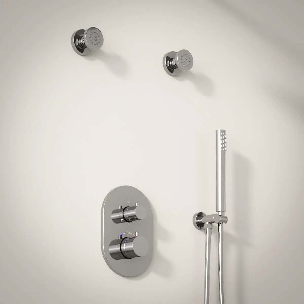 Composition mitigeur thermostatique encastré avec buses de massage, Chrome, Chatelet