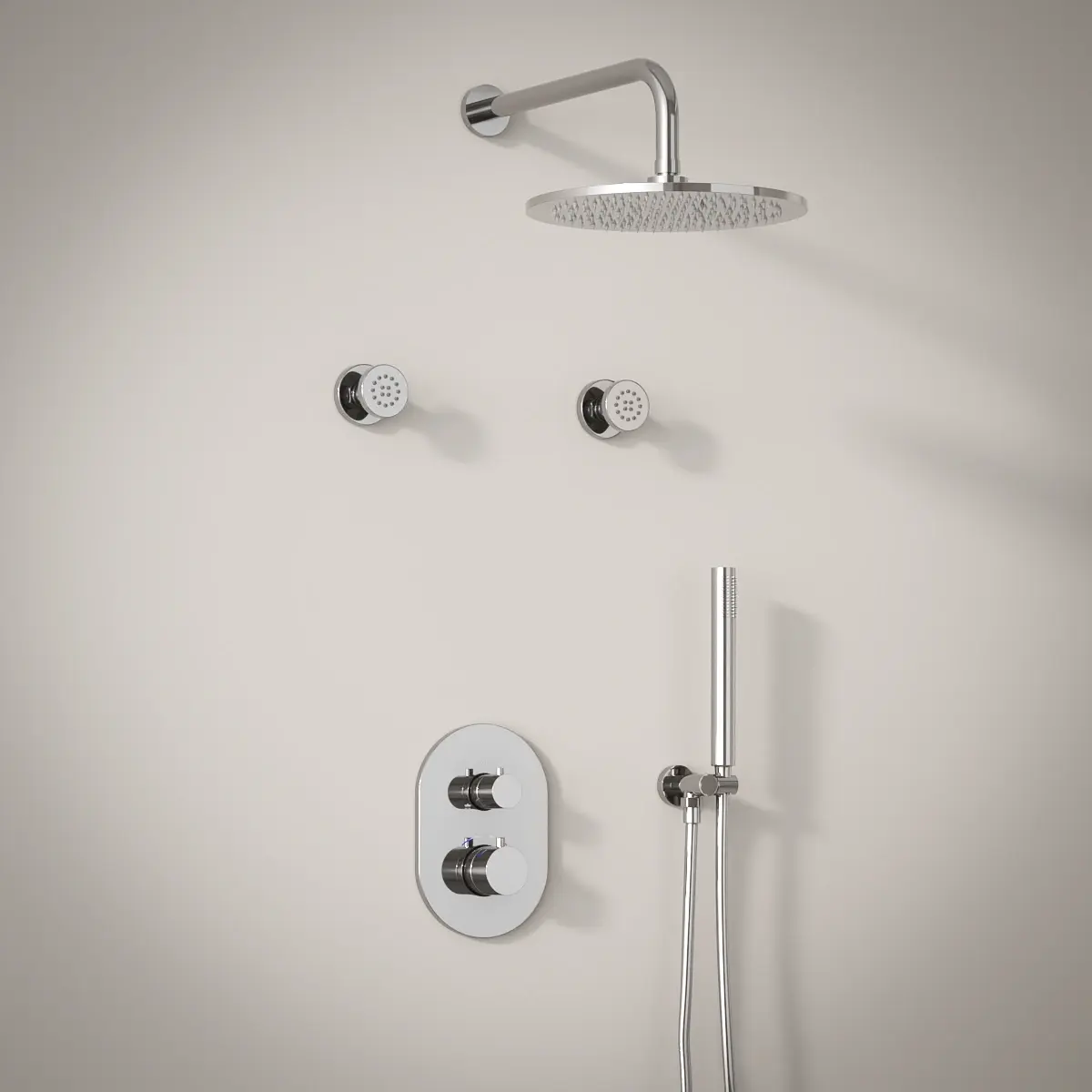 Composition mitigeur thermostatique encastré avec buses de massage, Chrome, Chatelet